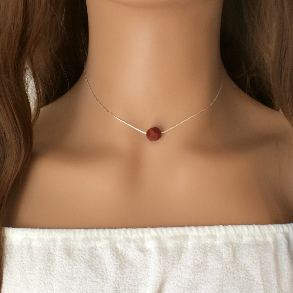 Red Jasper choker necklace sterling silver - Root Chakra, crystal healing